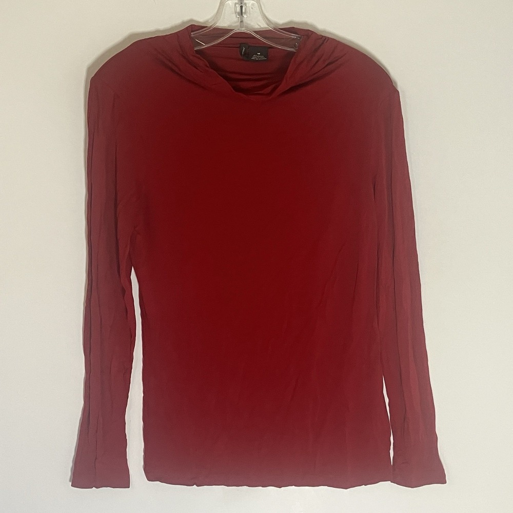 New Directions Top Womens Medium Red Cowl Neck Layering Shirt Long Sleeve Soft M